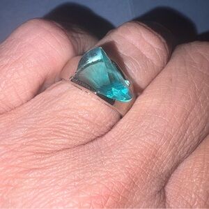 Vintage RARE unique Electric blue triangular stone high carriage silver plated